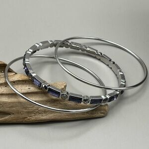 Elegant Silver and Purple Bangle Set